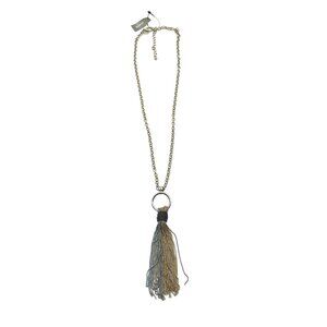Chico's Tassel Necklace With Mixed Metal Chain & Gold/Silver Tone Beads
